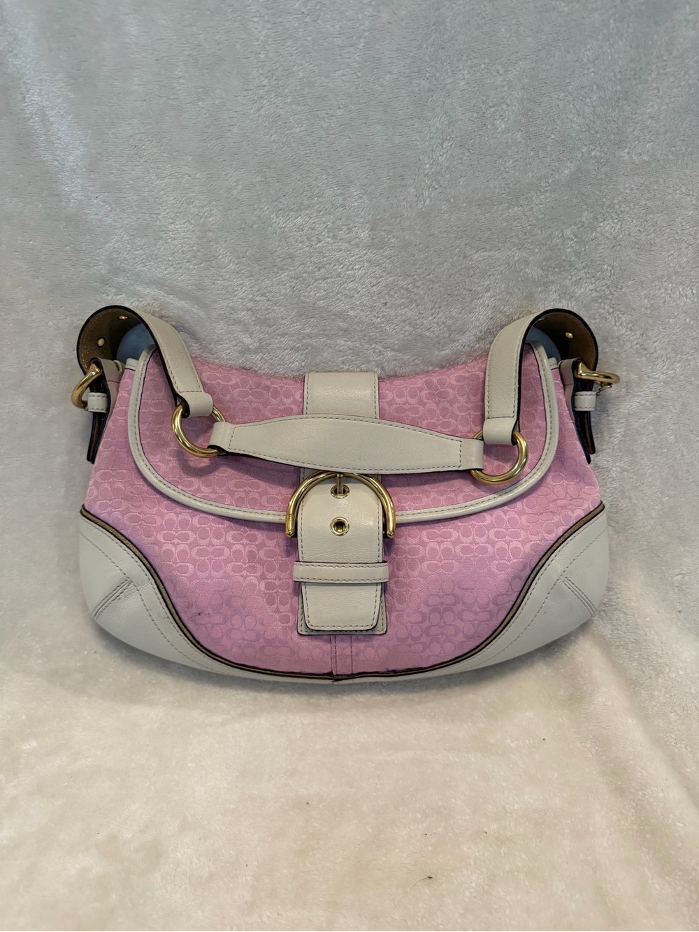 Vintage Y2K Coach Pink and Cream Shoulder Bag with Gold Hardware